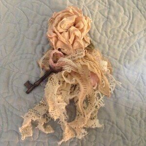 Handmade Victorian-Style Rose Lace Skeleton Key Brooch